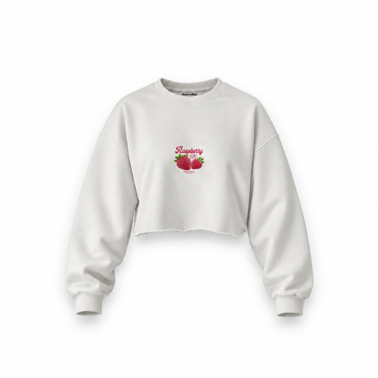 Raspberry Oversize Crop Sweatshirt — Beyaz — Ön baskı
