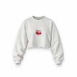 Raspberry Oversize Crop Sweatshirt — Beyaz — Ön baskı
