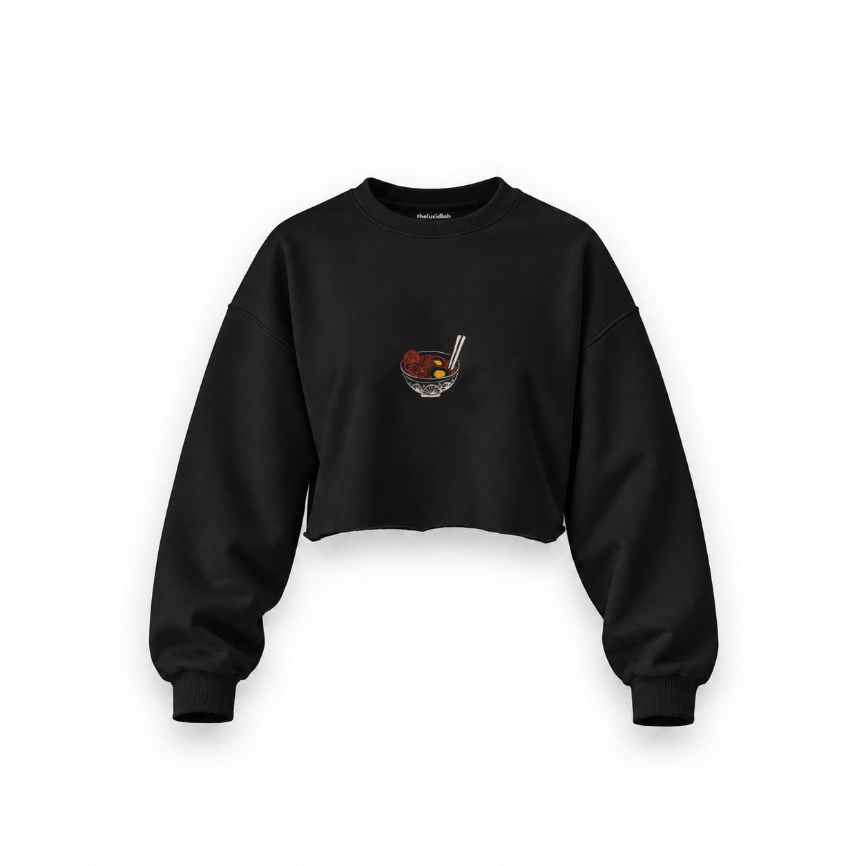 Ramen Bowl Club Oversize Crop Sweatshirt — Siyah — Ön baskı
