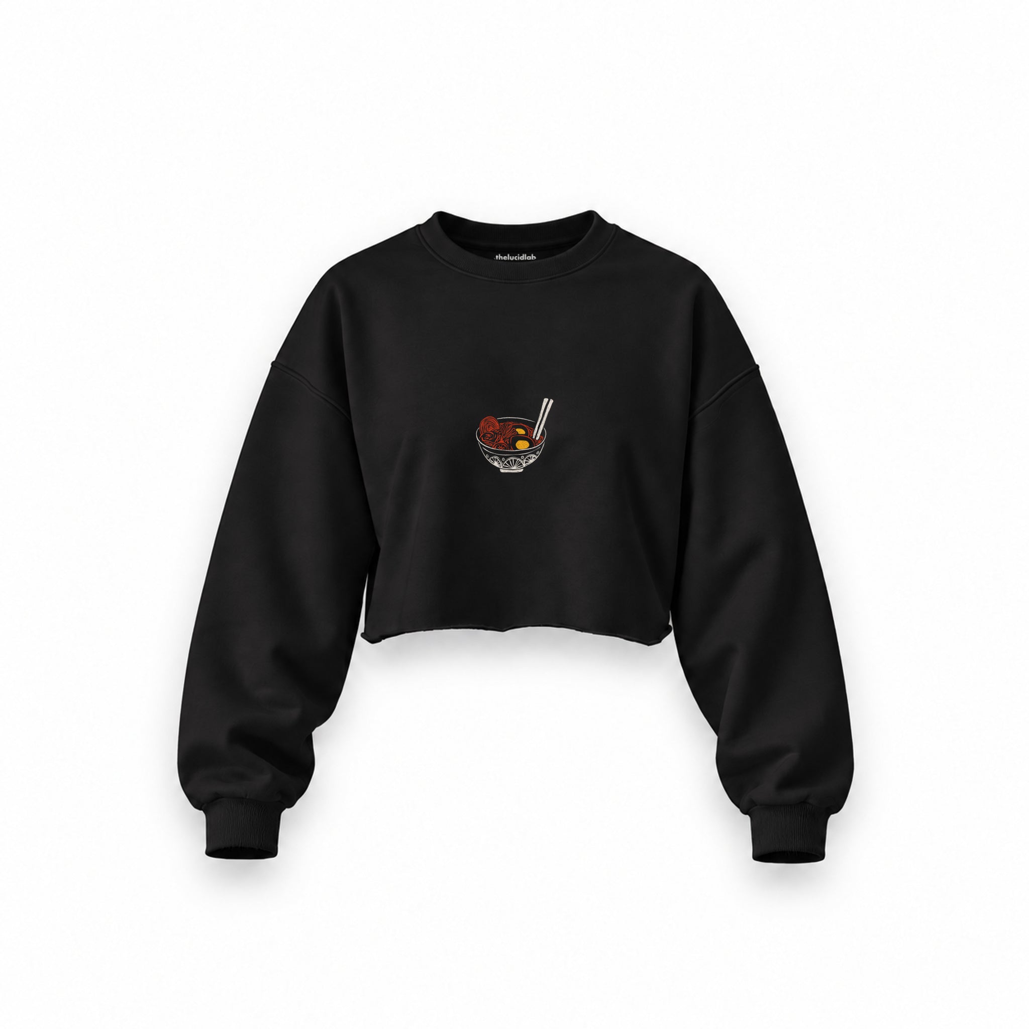 Ramen Bowl Club Oversize Crop Sweatshirt — Siyah — Ön baskı