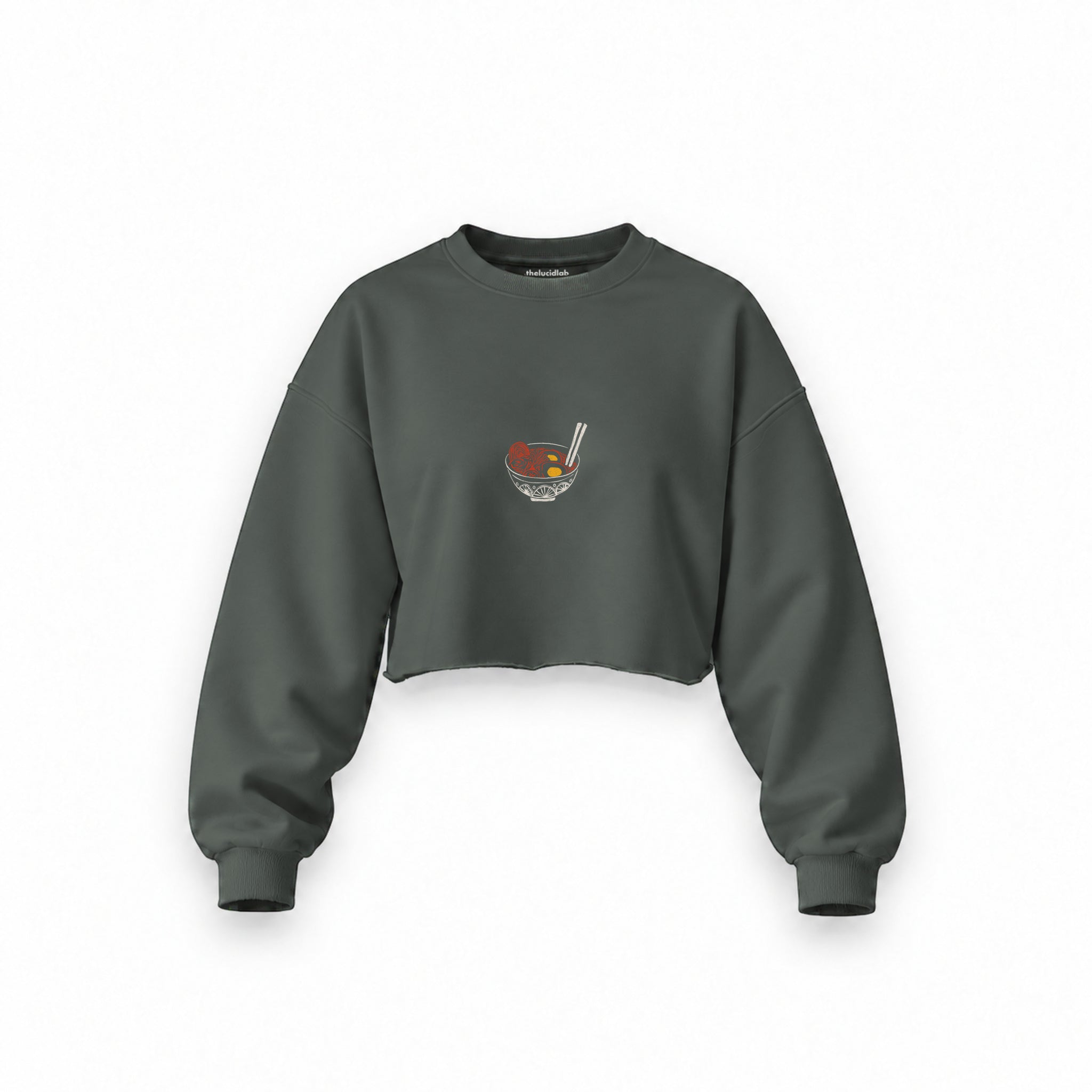 Ramen Bowl Club Oversize Crop Sweatshirt — Antrasit — Ön baskı