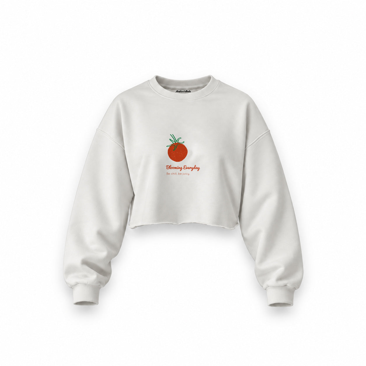 Tomato Oversize Crop Sweatshirt — Beyaz — Ön baskı