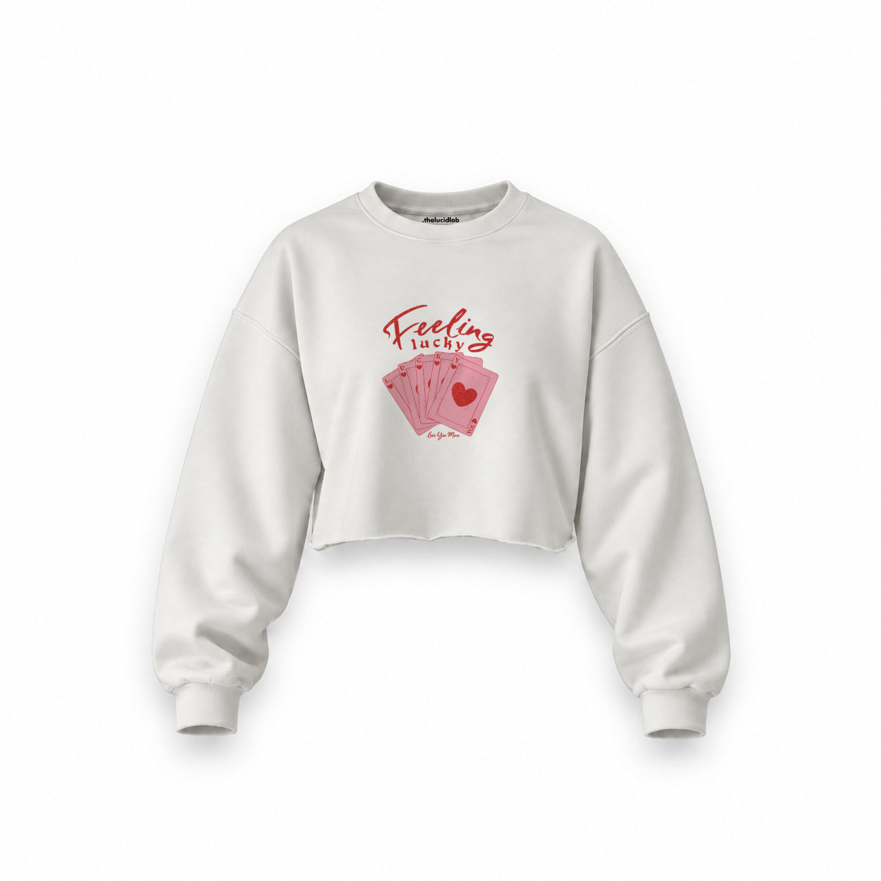 Feeling Lucky Oversize Crop Sweatshirt — Beyaz — Ön baskı