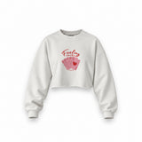 Feeling Lucky Oversize Crop Sweatshirt — Beyaz — Ön baskı