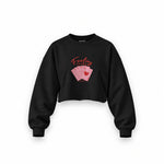 Feeling Lucky Oversize Crop Sweatshirt — Siyah — Ön baskı