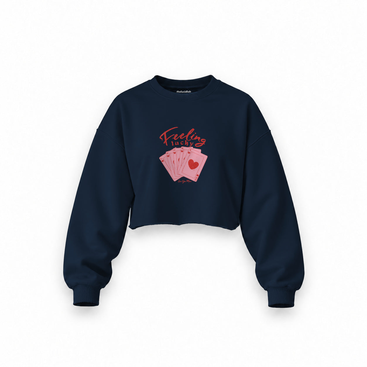 Feeling Lucky Oversize Crop Sweatshirt — Lacivert — Ön baskı