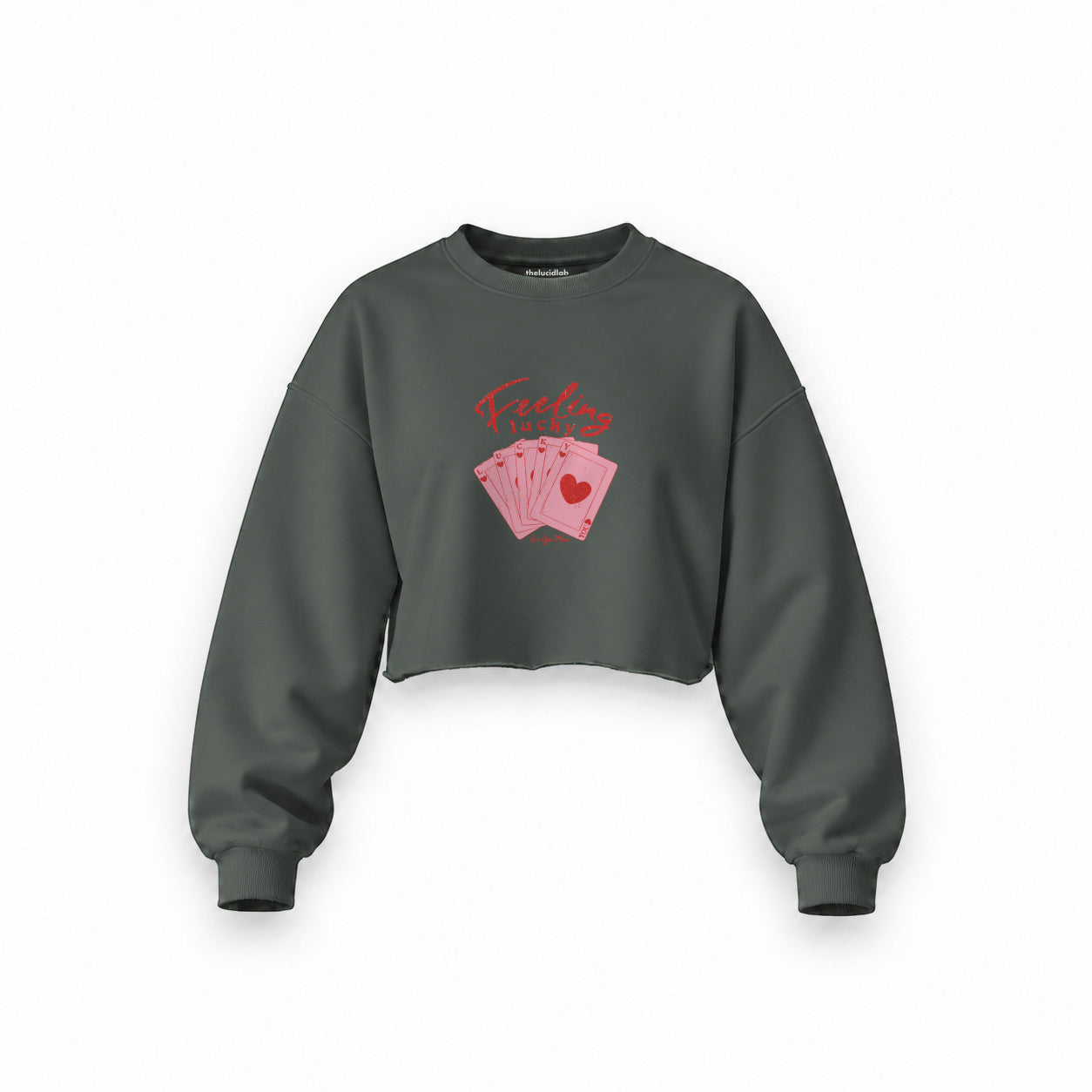 Feeling Lucky Oversize Crop Sweatshirt — Antrasit — Ön baskı