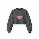 Feeling Lucky Oversize Crop Sweatshirt — Antrasit — Ön baskı