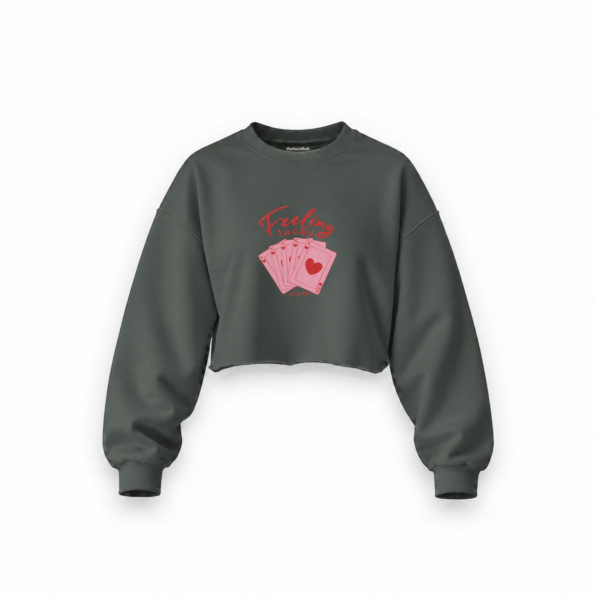 Feeling Lucky Oversize Crop Sweatshirt — Antrasit — Ön baskı
