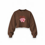 Feeling Lucky Oversize Crop Sweatshirt — Kahverengi — Ön baskı