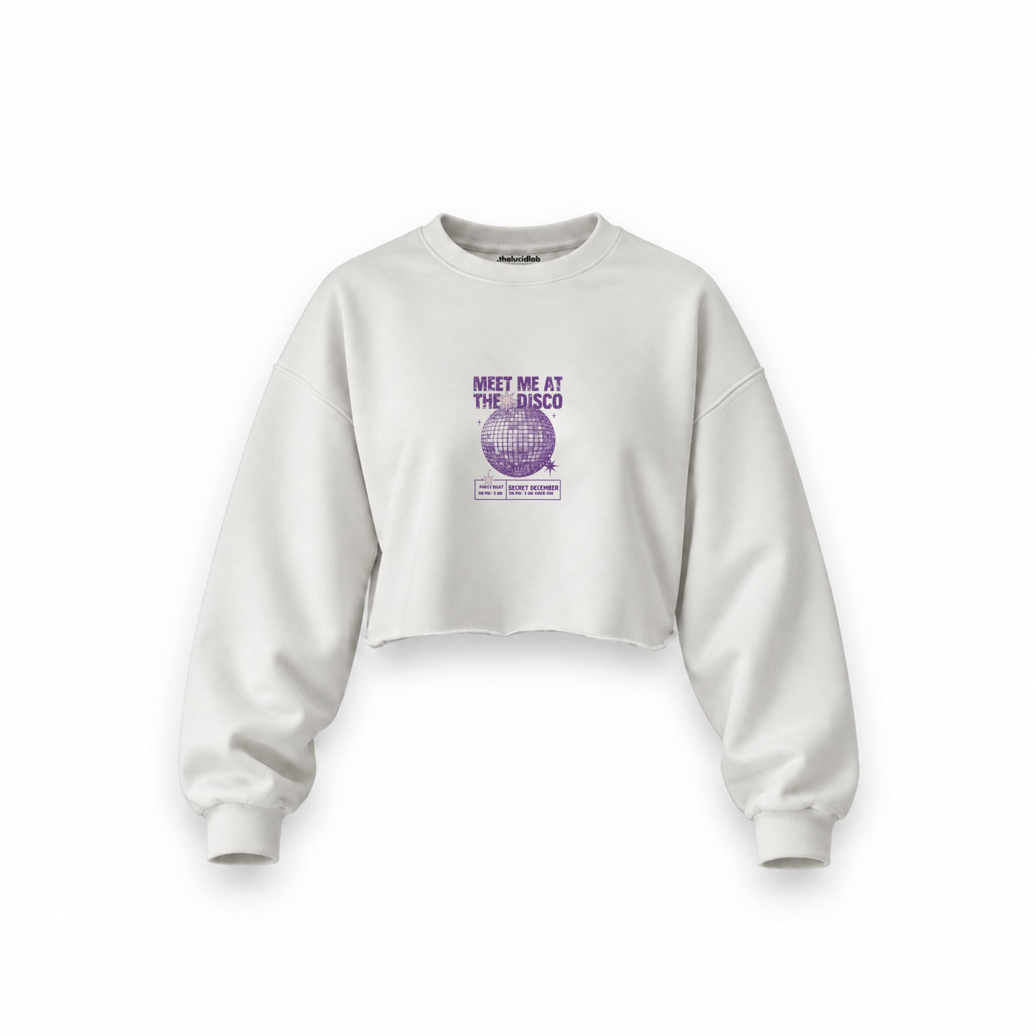 Meet Me At The Disco Oversize Crop Sweatshirt — Beyaz — Ön baskı