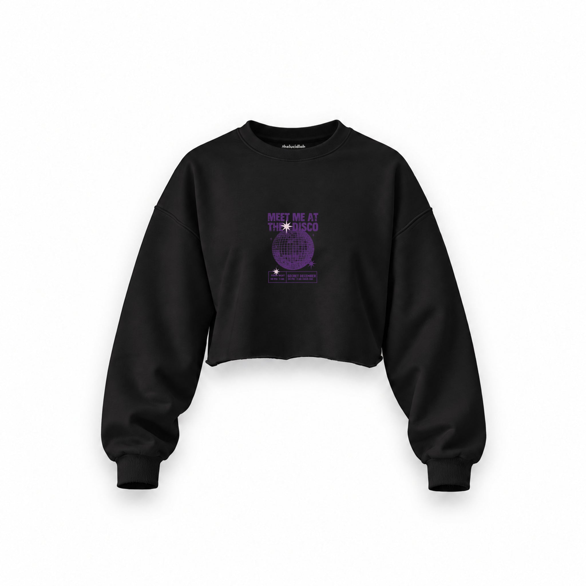 Meet Me At The Disco Oversize Crop Sweatshirt — Siyah — Ön baskı