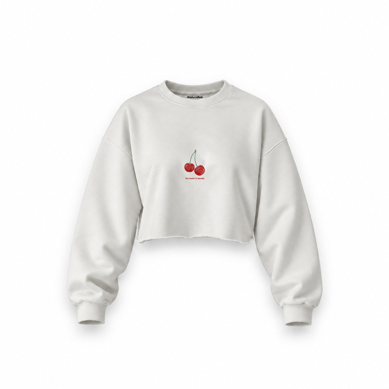 Sweet Cherry Oversize Crop Sweatshirt — Beyaz — Ön baskı