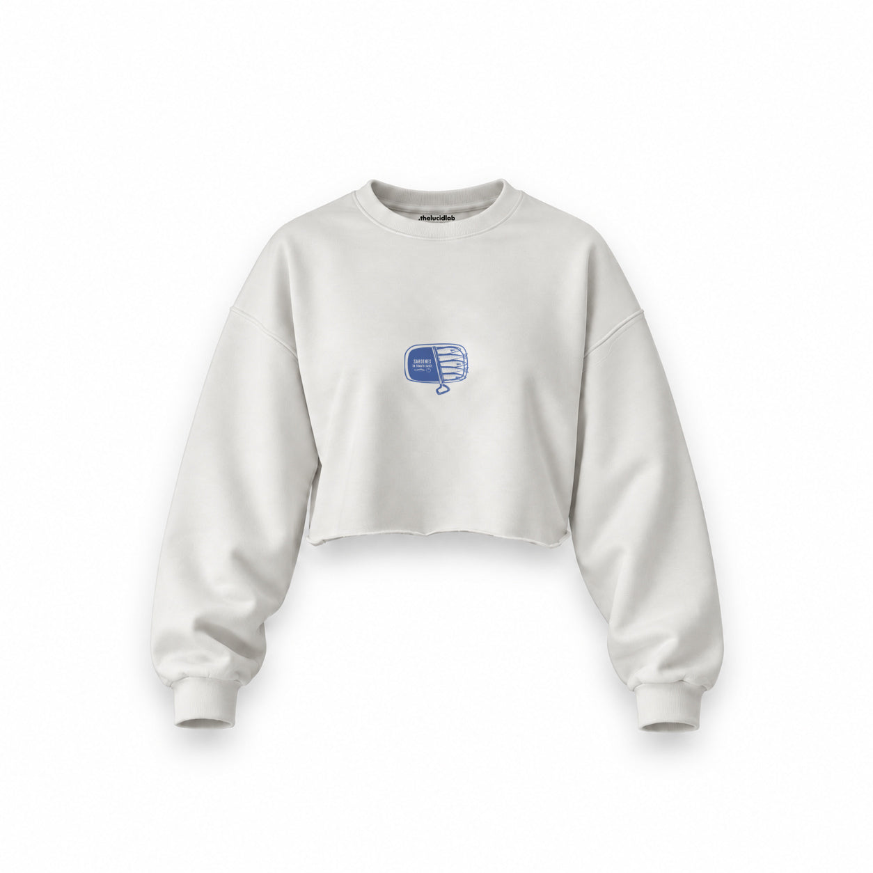 Sardines Oversize Crop Sweatshirt — Beyaz — Ön baskı