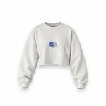 Sardines Oversize Crop Sweatshirt — Beyaz — Ön baskı