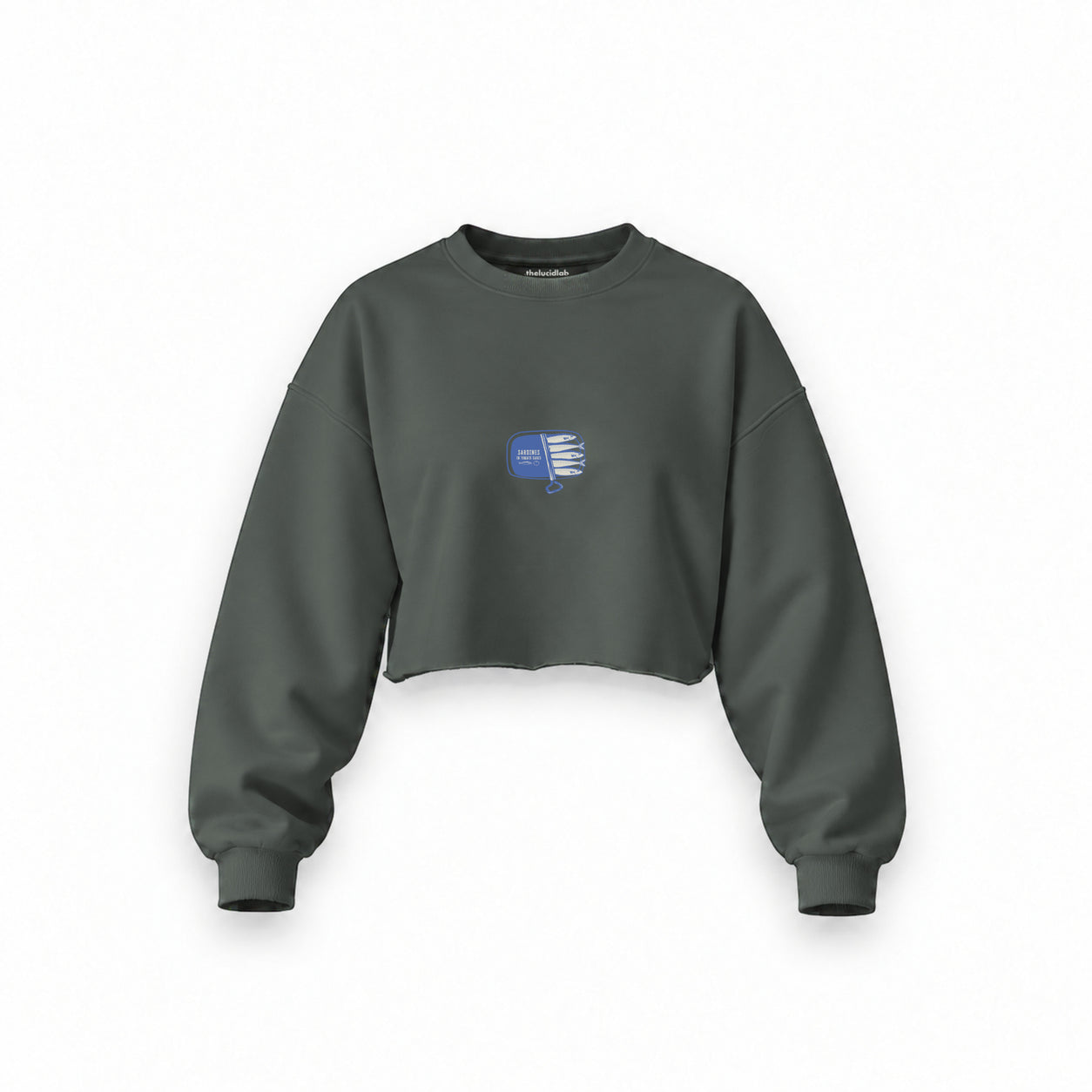 Sardines Oversize Crop Sweatshirt — Antrasit — Ön baskı