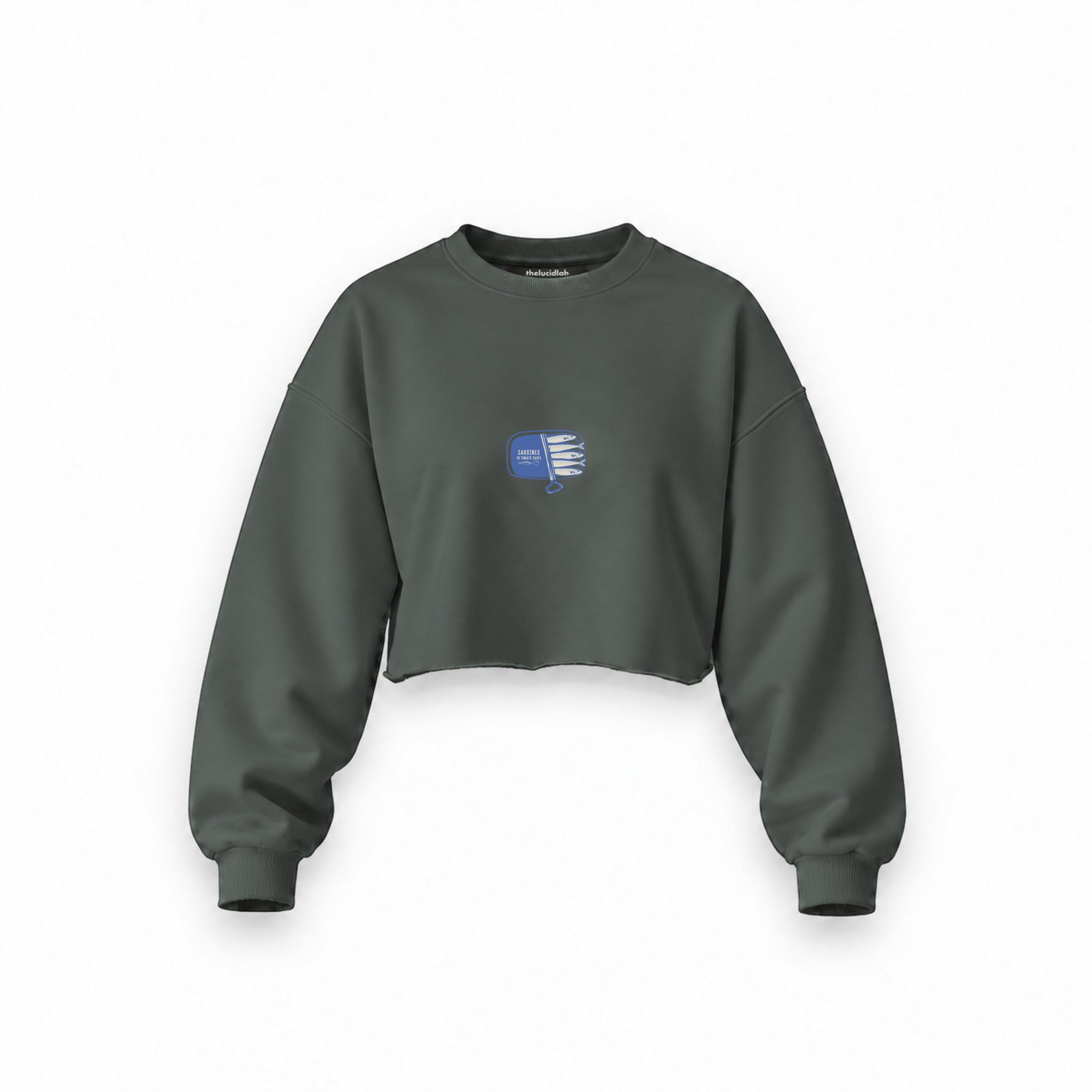 Sardines Oversize Crop Sweatshirt — Antrasit — Ön baskı
