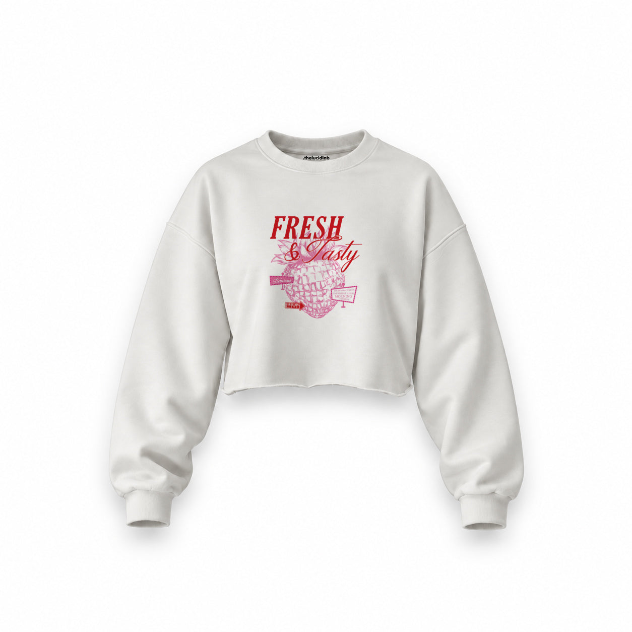 Fresh & Tasty Oversize Crop Sweatshirt — Beyaz — Ön baskı