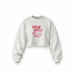 Fresh & Tasty Oversize Crop Sweatshirt — Beyaz — Ön baskı
