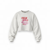 Fresh & Tasty Oversize Crop Sweatshirt — Beyaz — Ön baskı
