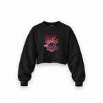 Fresh & Tasty Oversize Crop Sweatshirt — Siyah — Ön baskı