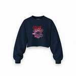 Fresh & Tasty Oversize Crop Sweatshirt — Lacivert — Ön baskı
