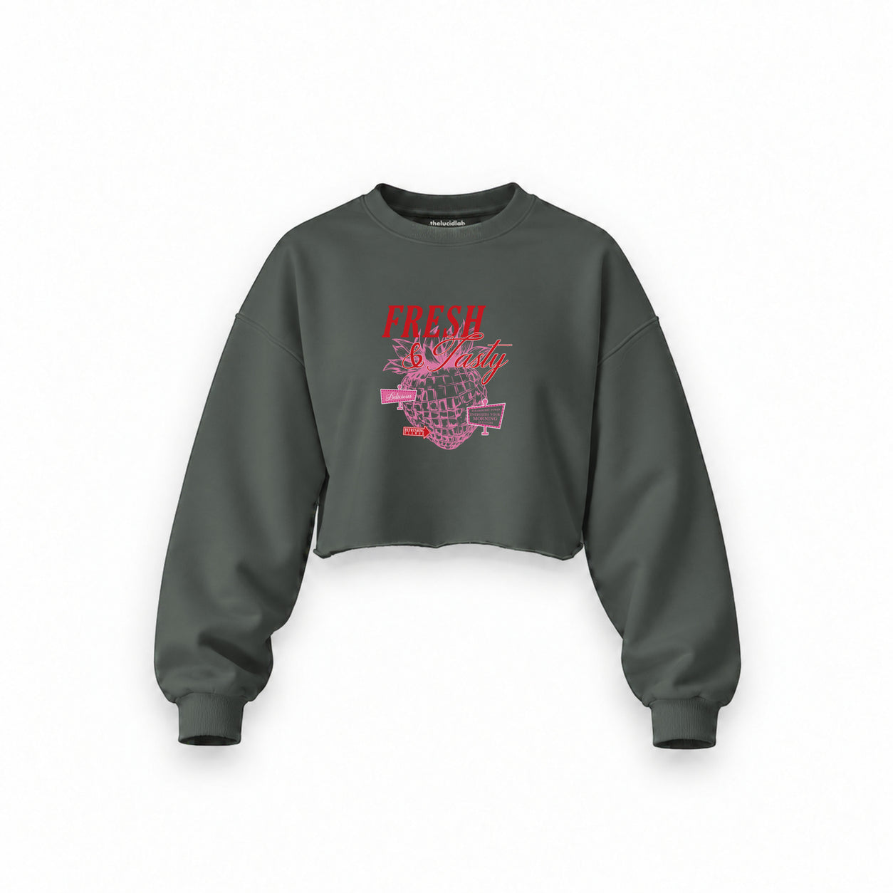 Fresh & Tasty Oversize Crop Sweatshirt — Antrasit — Ön baskı