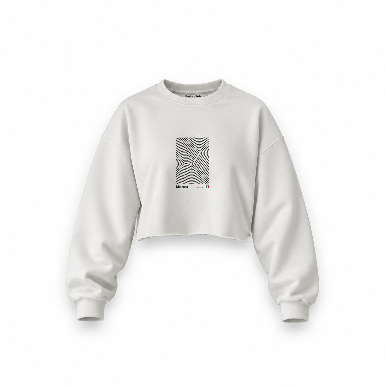 Monza Circuit Artwork Oversize Crop Sweatshirt — Beyaz — Ön baskı