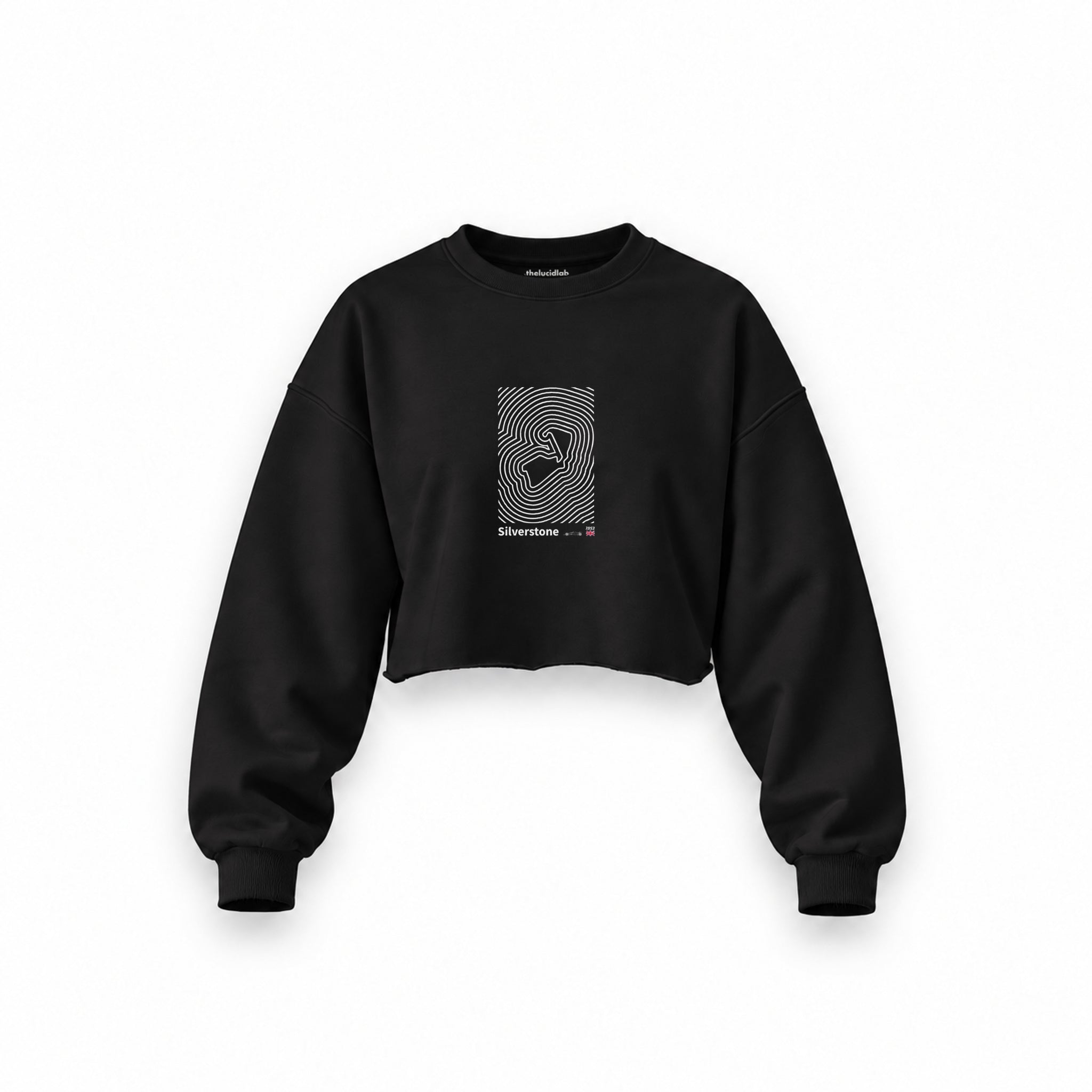 Silverstone Circuit Artwork Oversize Crop Sweatshirt — Siyah — Ön baskı