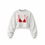 Red Bikini Oversize Crop Sweatshirt — Beyaz — Ön baskı