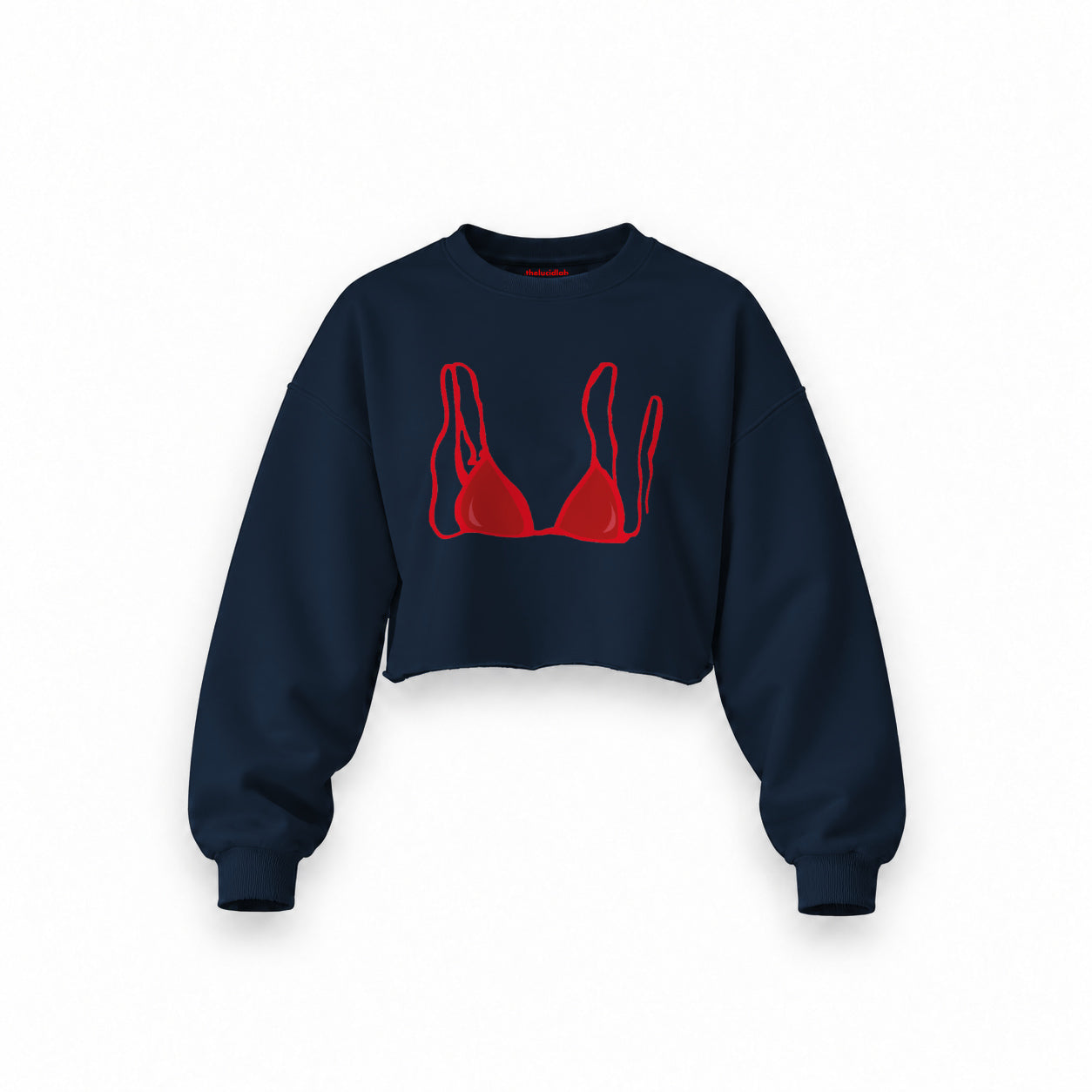 Red Bikini Oversize Crop Sweatshirt — Lacivert — Ön baskı