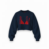 Red Bikini Oversize Crop Sweatshirt — Lacivert — Ön baskı