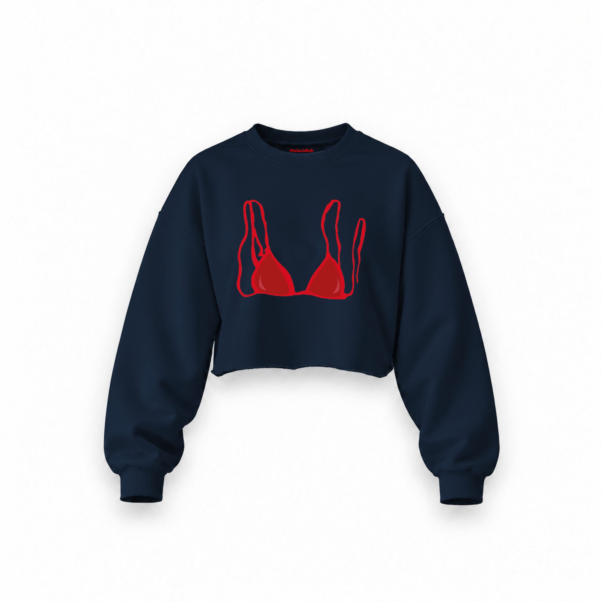 Red Bikini Oversize Crop Sweatshirt — Lacivert — Ön baskı