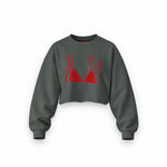 Red Bikini Oversize Crop Sweatshirt — Antrasit — Ön baskı