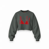 Red Bikini Oversize Crop Sweatshirt — Antrasit — Ön baskı