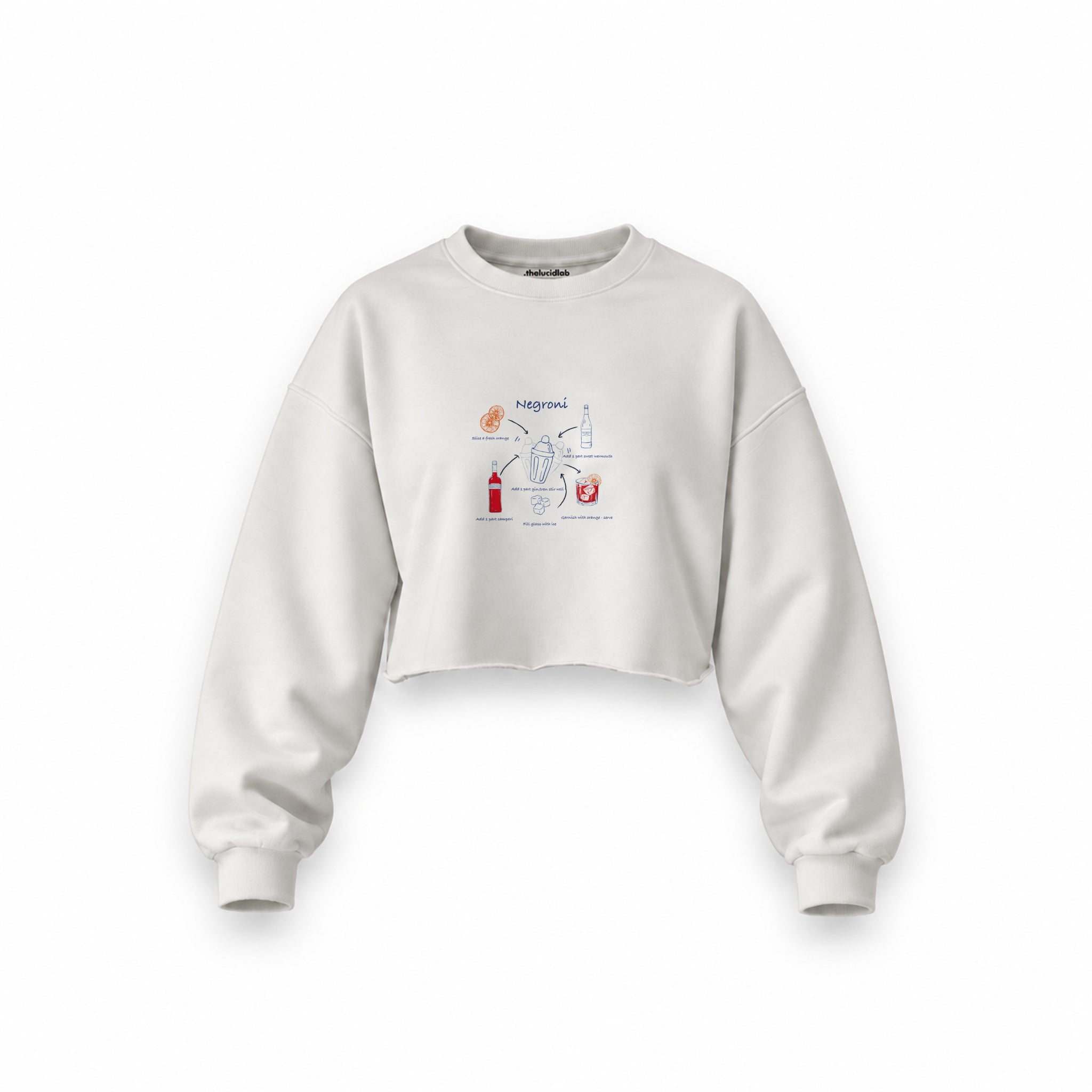 Negroni Oversize Crop Sweatshirt — Beyaz — Ön baskı