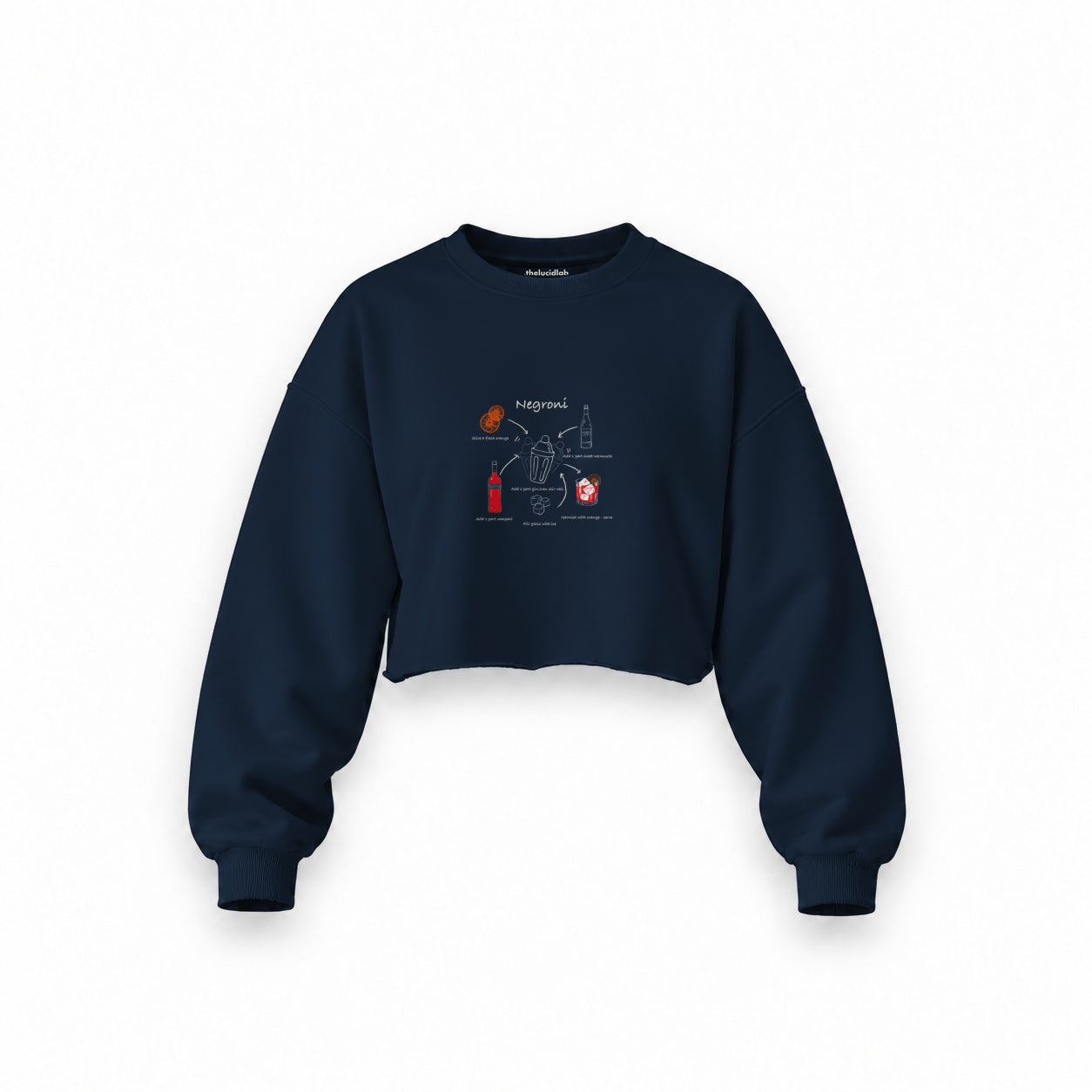 Negroni Oversize Crop Sweatshirt — Lacivert — Ön baskı