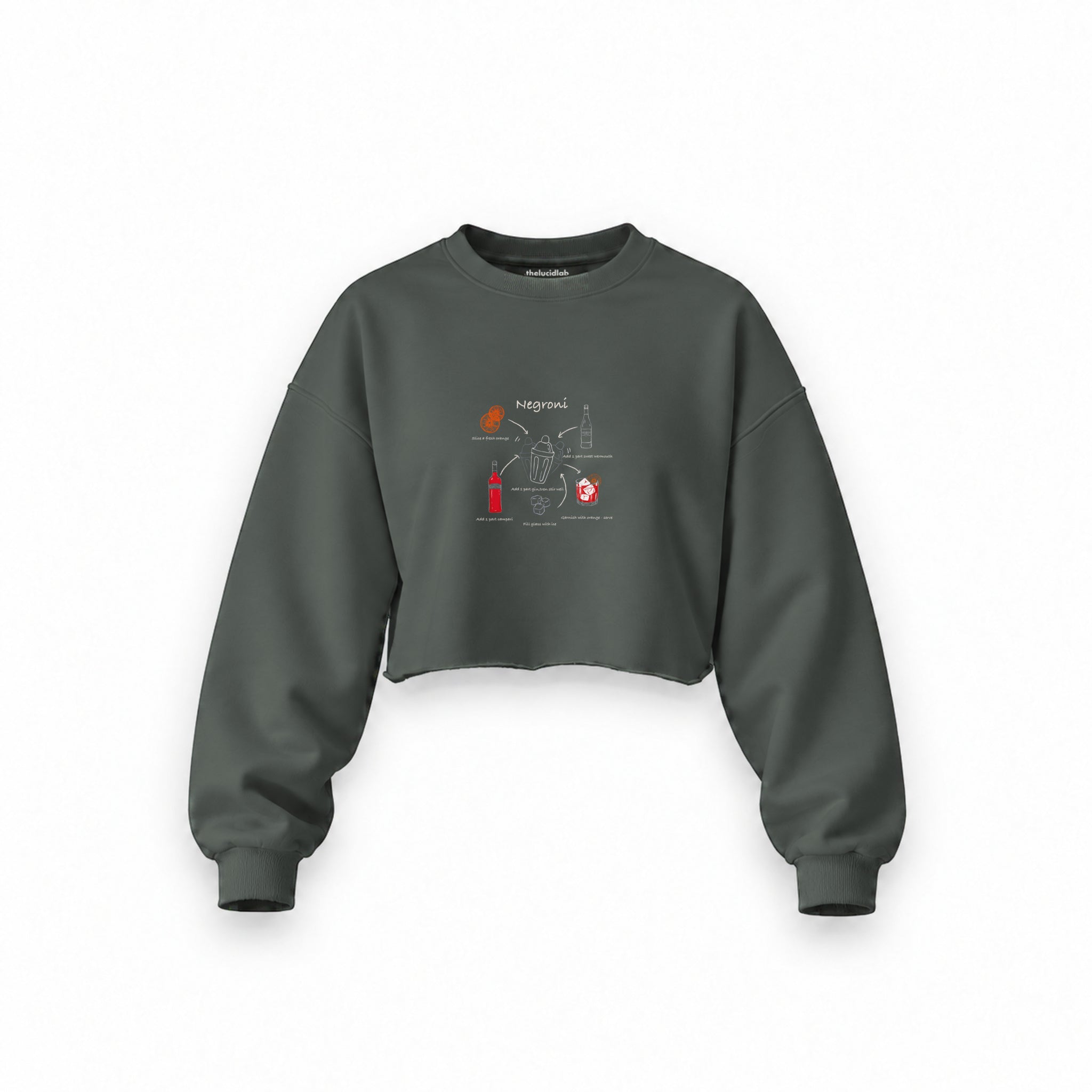 Negroni Oversize Crop Sweatshirt — Antrasit — Ön baskı