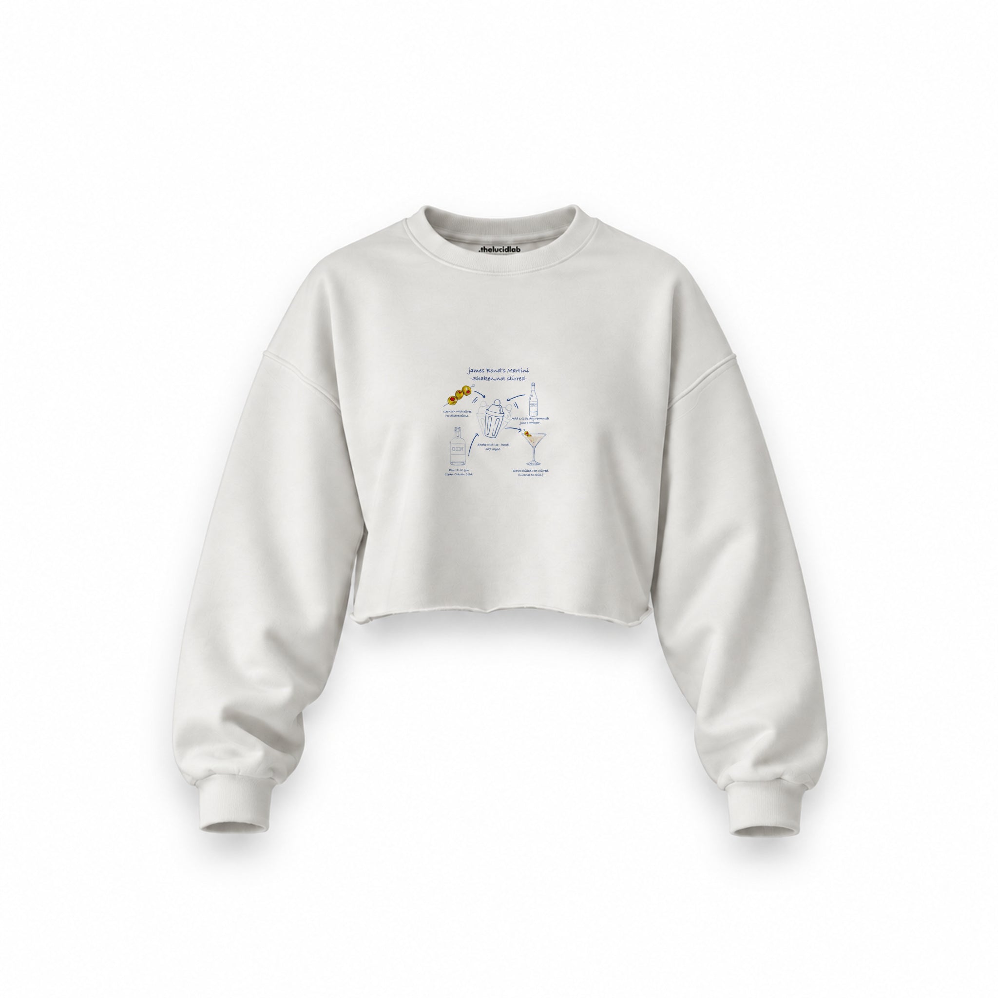 James Bond's Martini Oversize Crop Sweatshirt — Beyaz — Ön baskı