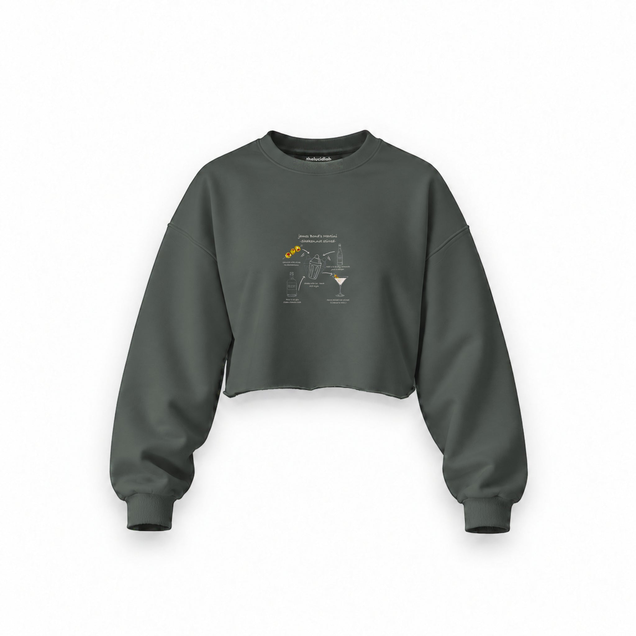 James Bond's Martini Oversize Crop Sweatshirt — Antrasit — Ön baskı
