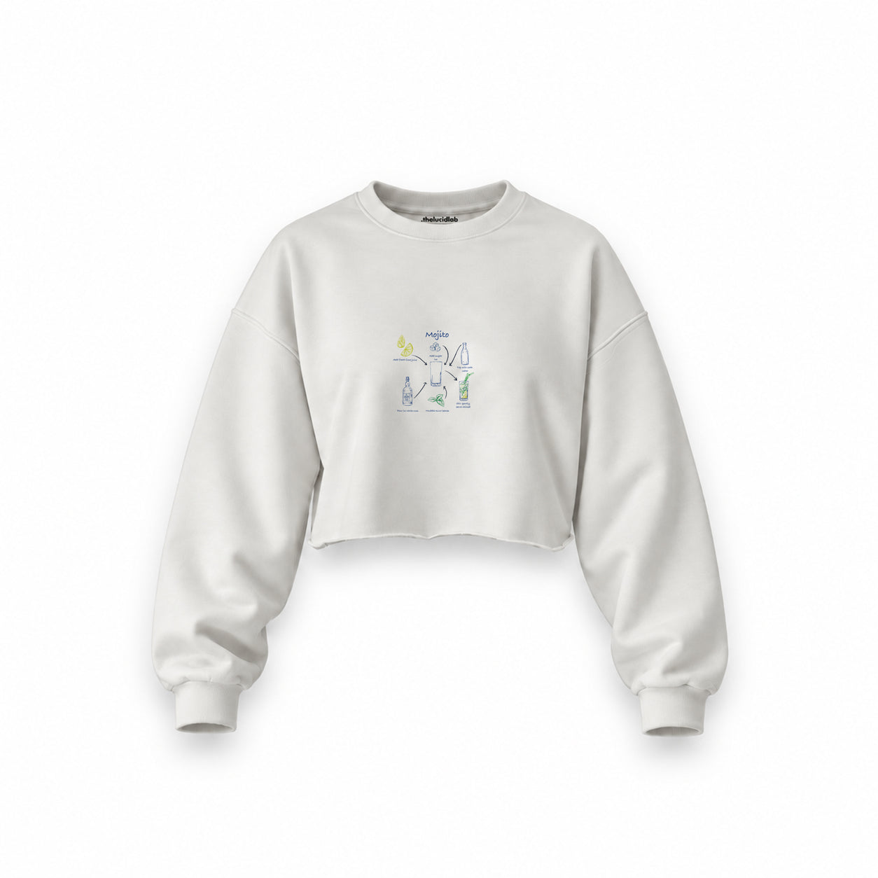 Mojito Oversize Crop Sweatshirt — Beyaz — Ön baskı