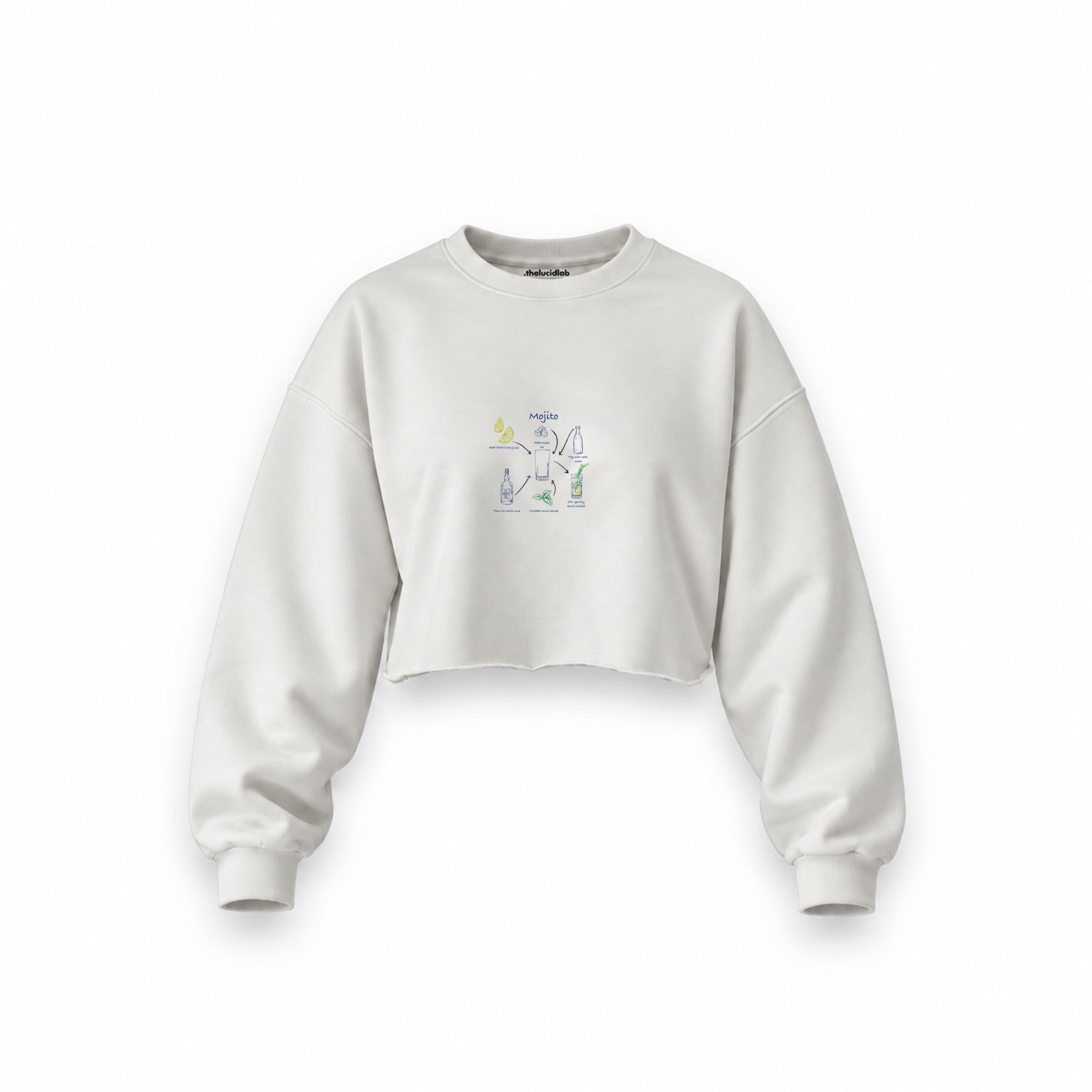 Mojito Oversize Crop Sweatshirt — Beyaz — Ön baskı