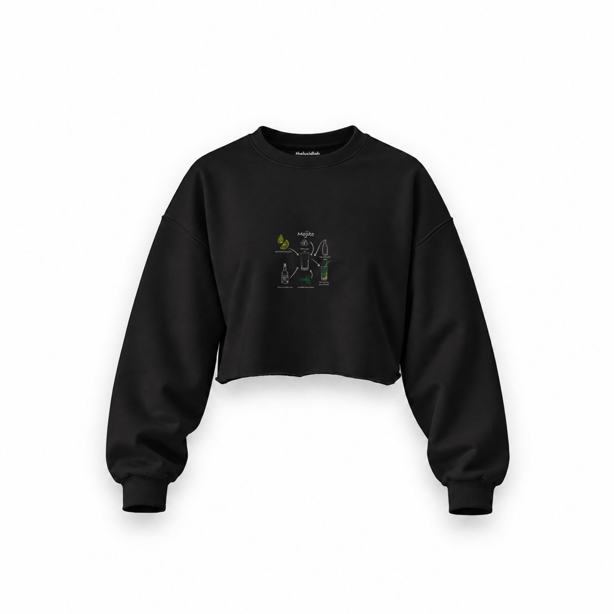 Mojito Oversize Crop Sweatshirt — Siyah — Ön baskı