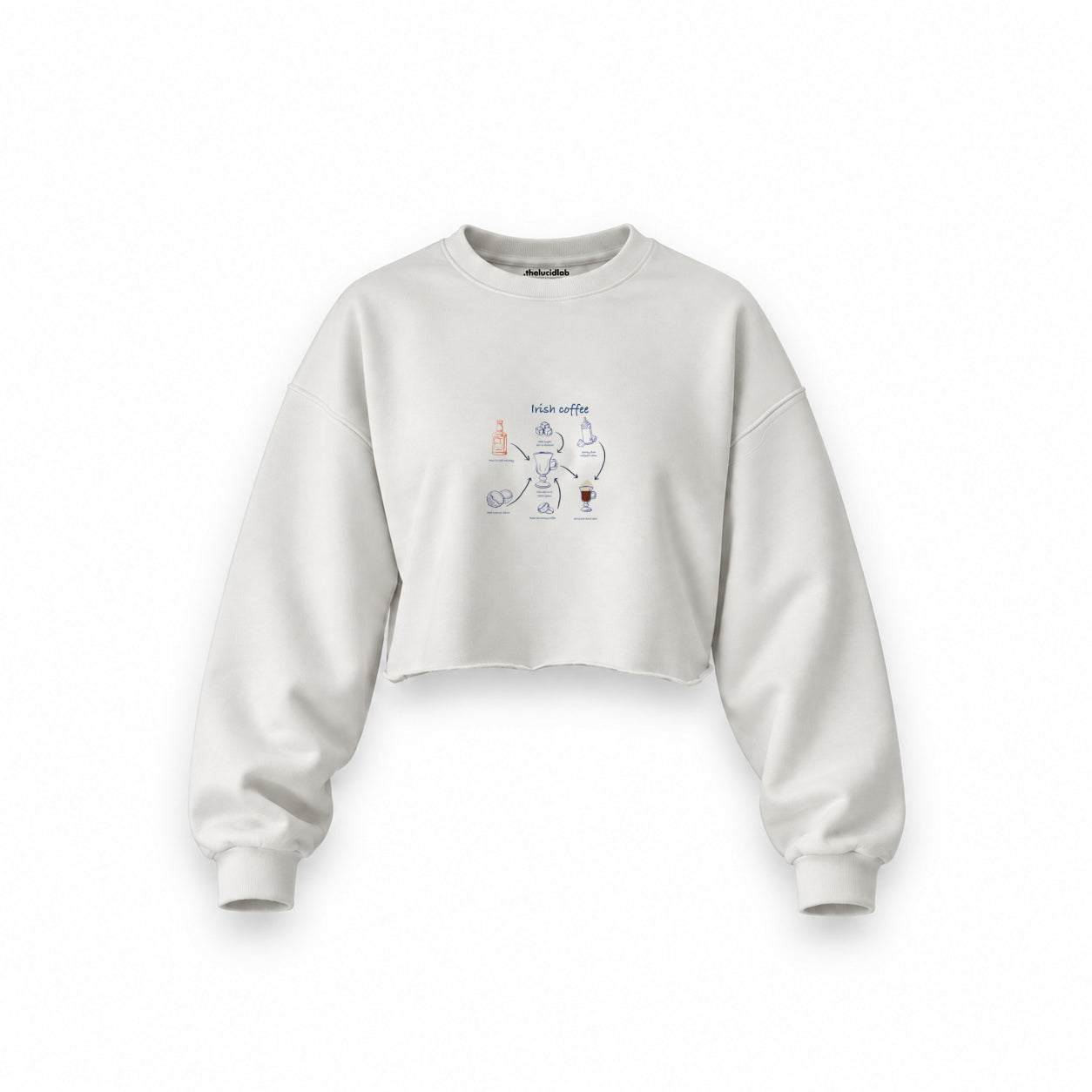 Irish Coffee Oversize Crop Sweatshirt — Beyaz — Ön baskı