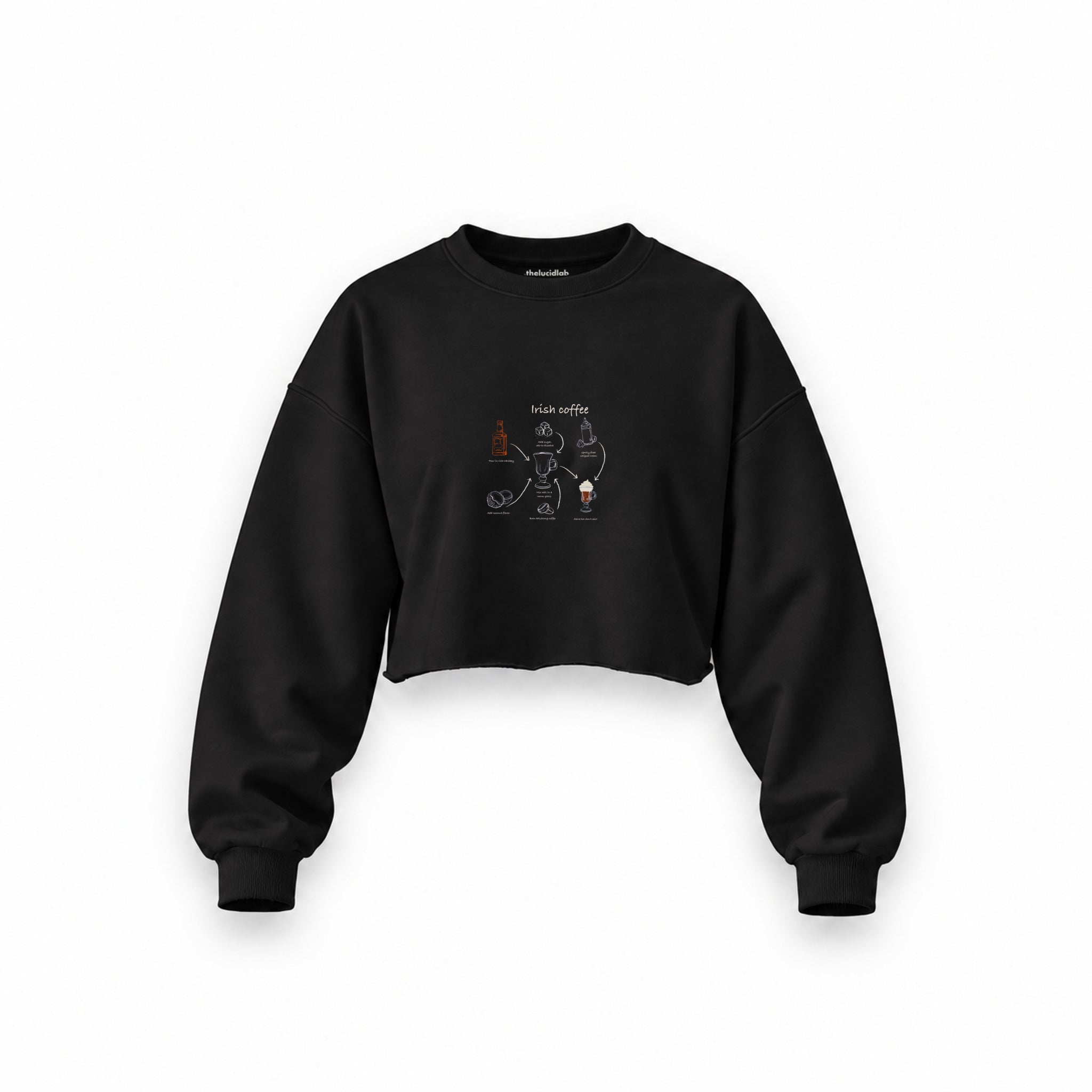 Irish Coffee Oversize Crop Sweatshirt — Siyah — Ön baskı