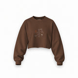 Irish Coffee Oversize Crop Sweatshirt — Kahverengi — Ön baskı