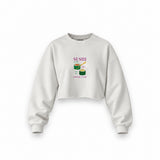 Roll With It Oversize Crop Sweatshirt — Beyaz — Ön baskı
