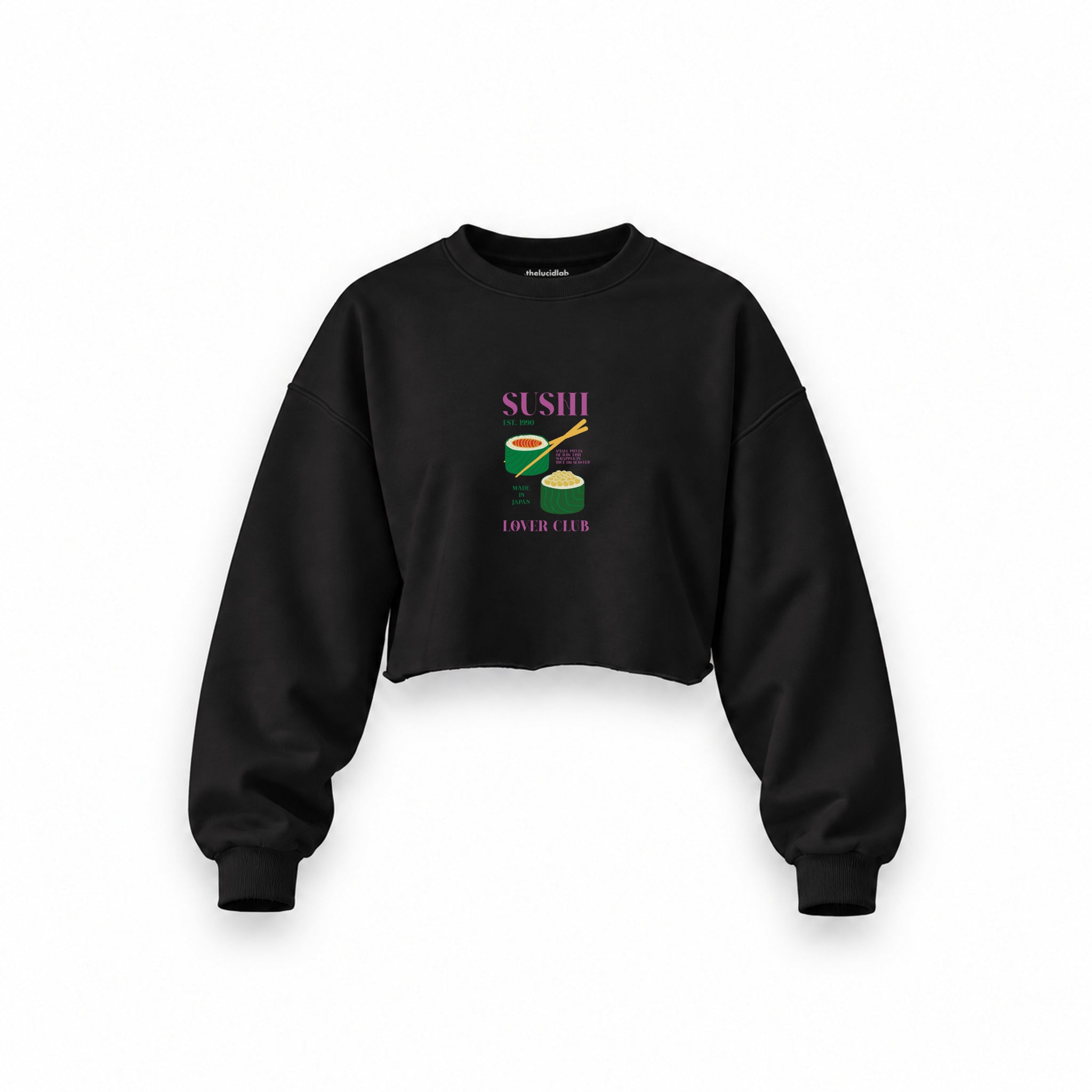 Roll With It Oversize Crop Sweatshirt — Siyah — Ön baskı
