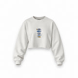 Marine Pattern Study Oversize Crop Sweatshirt — Beyaz — Ön baskı