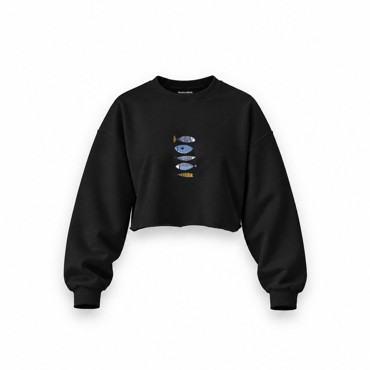 Marine Pattern Study Oversize Crop Sweatshirt — Siyah — Ön baskı